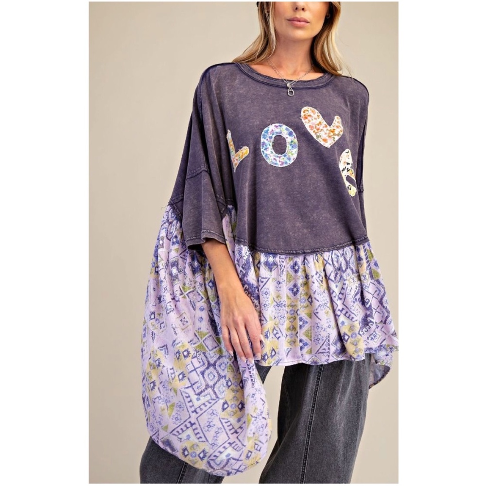 easel Purple Patchwork Love Peasant Blouse